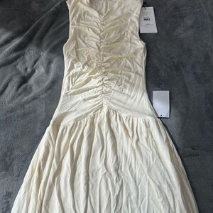 Anna Quan Cream Ruched Maxi Dress